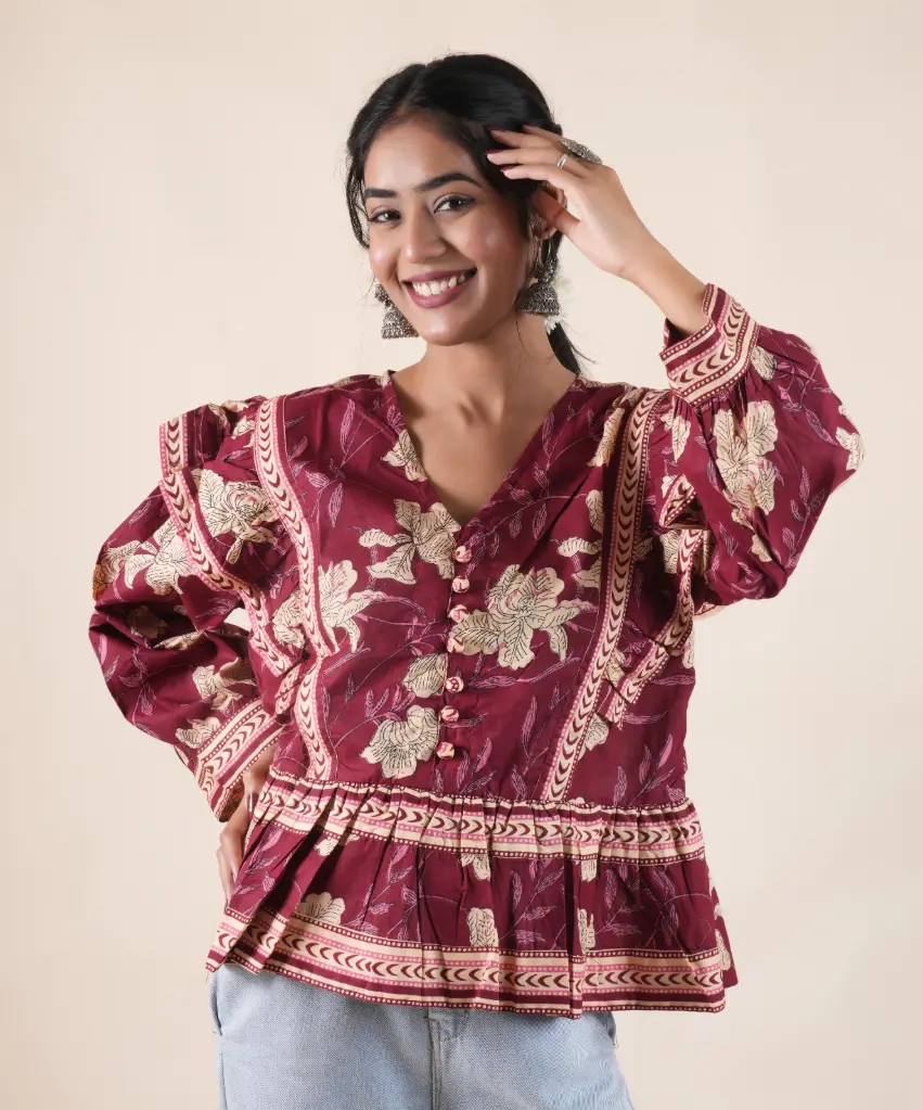 Gulaab-Pink Floral Designer Cotton Top