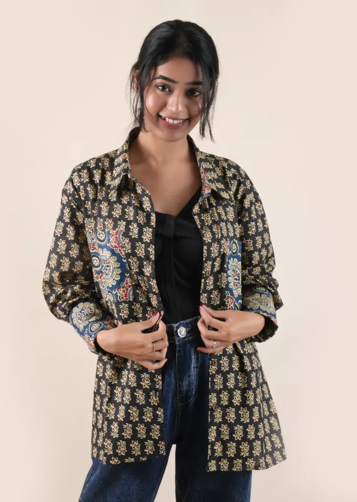 Boho bloom-Ajrakh Print Oversized Shirt