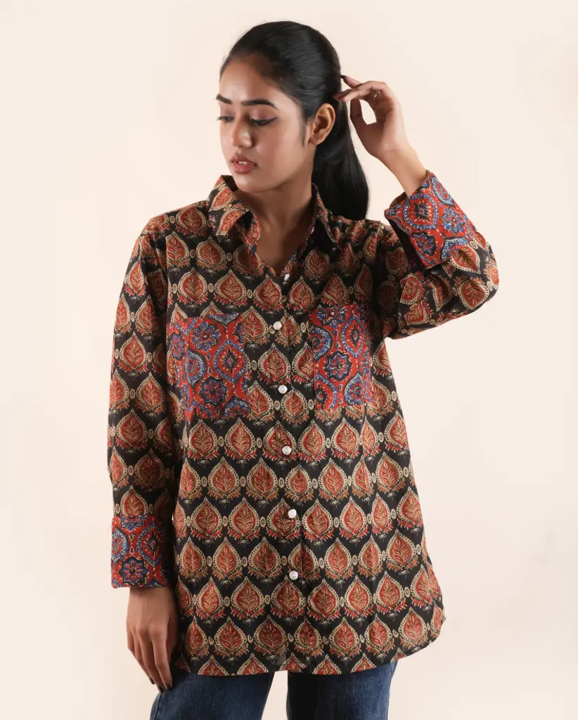 Traditional Motif-Everyday Comfort Cotton Printed Oversized Shirt