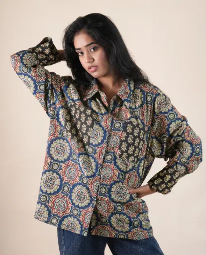 Mandala Magic- Ajrakh Print Oversized Shirt 
