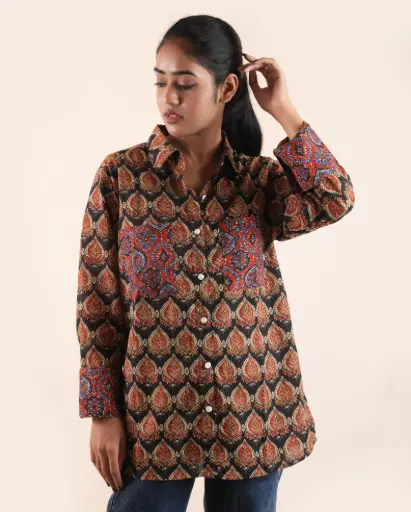 Traditional Motif-Everyday Comfort Cotton Printed Oversized Shirt